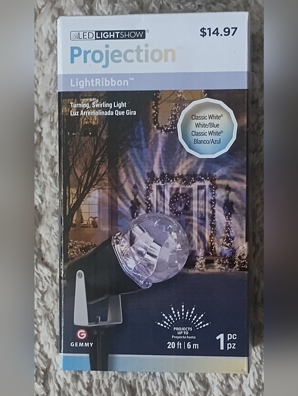 Gemmy LightRibbon Projection - White and Blue Turning Swirl Lights
